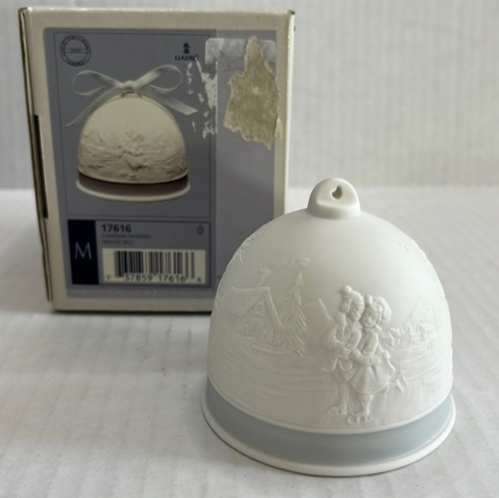 Lladro Cream Porcelain Bell with Blue Accent